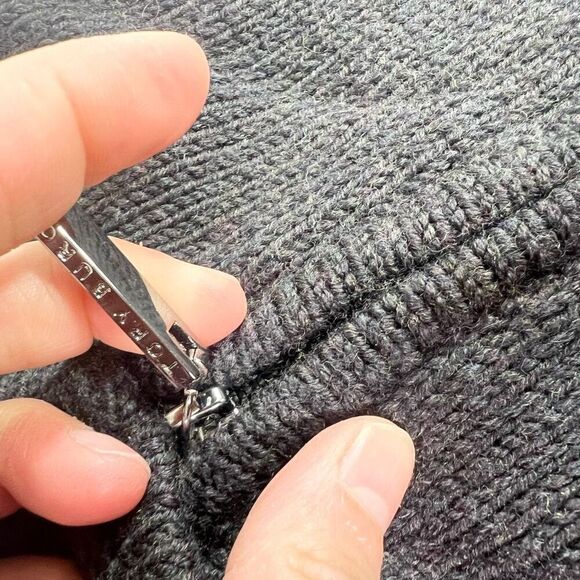 Tory Burch Sweater Vest Womens XS Dark Gray Belt Full Zip Merino Wool - Picture 8 of 11